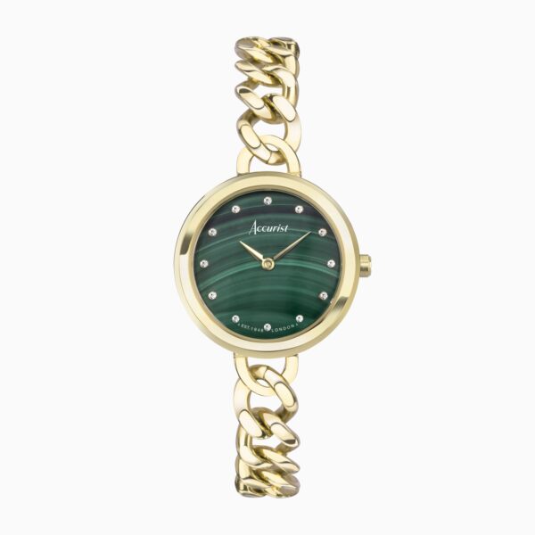 Accurist Jewellery Ladies Watch – Gold Case & Stainless Steel Bracelet with Green Malachite Dial