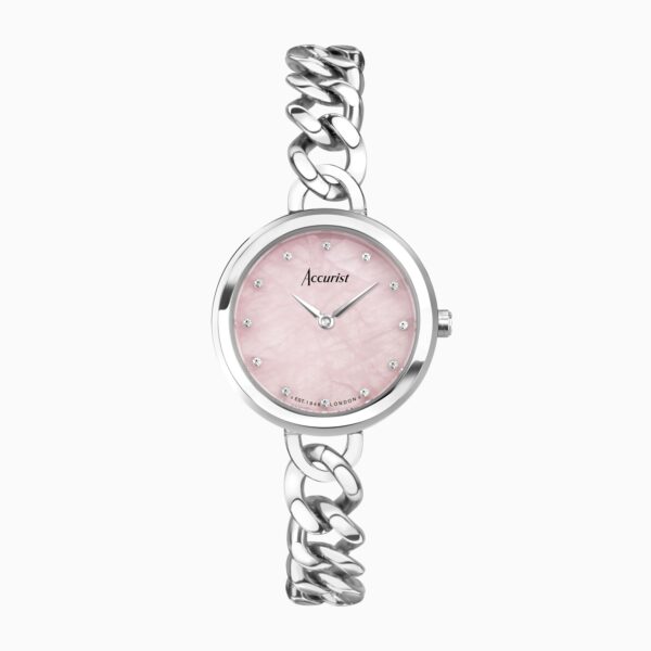 Accurist Jewellery Ladies Watch – Silver Case & Stainless Steel Bracelet with Rose Quartz Dial
