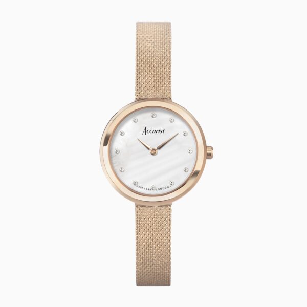 Accurist Jewellery Ladies Watch – Rose Gold Case & Stainless Steel Mesh Bracelet with Mother of Pearl Dial
