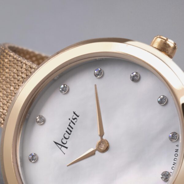 Accurist Jewellery Ladies Watch – Rose Gold Case & Stainless Steel Mesh Bracelet with Mother of Pearl Dial 9