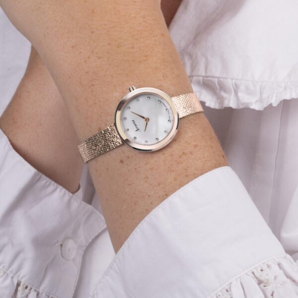 Accurist Jewellery Ladies Watch – Rose Gold Case & Stainless Steel Mesh Bracelet with Mother of Pearl Dial 4