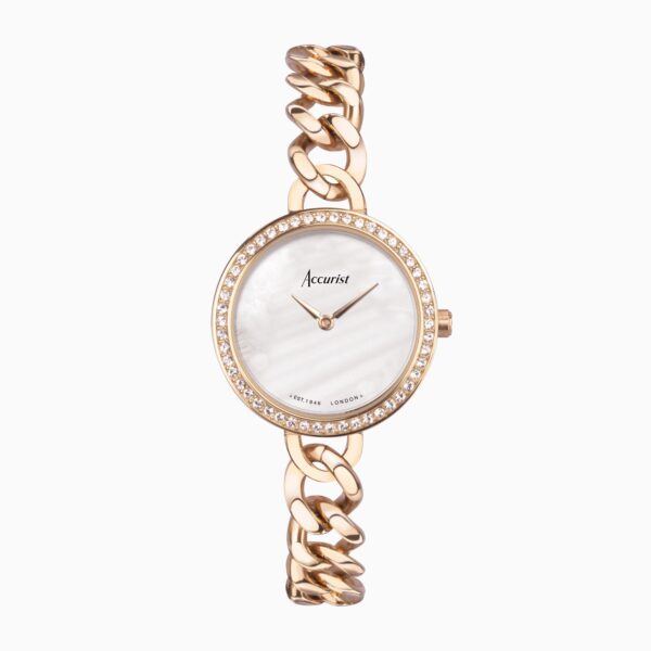 Accurist Jewellery Ladies Watch – Rose Gold Case & Stainless Steel Bracelet with White Dial