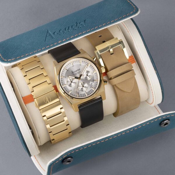 Accurist Origin Men’s Chronograph Watch Gift Set – Gold Stainless Steel Bracelet – Tan Leather Strap 10