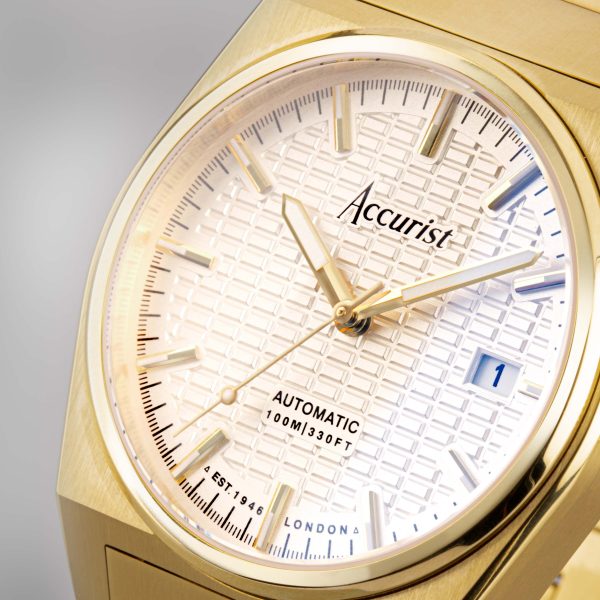 Accurist Origin Automatic Men’s Watch – Gold Stainless Steel Case & Bracelet with White Dial 9