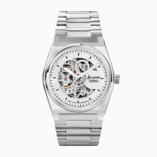 Accurist Origin Automatic Men’s Watch – Silver Stainless Steel Case & Bracelet with Skeleton Dial