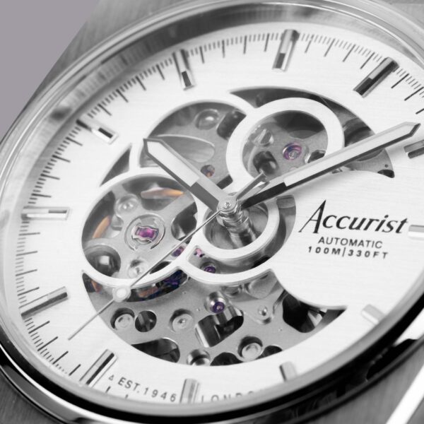 Accurist Origin Automatic Men’s Watch – Silver Stainless Steel Case & Bracelet with Skeleton Dial 9