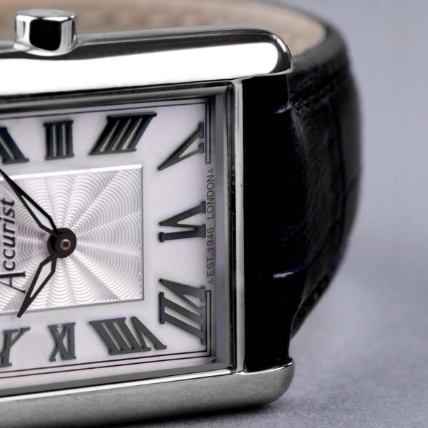Accurist Rectangle Ladies Watch – Silver Case & Black Leather Strap with White Dial 9