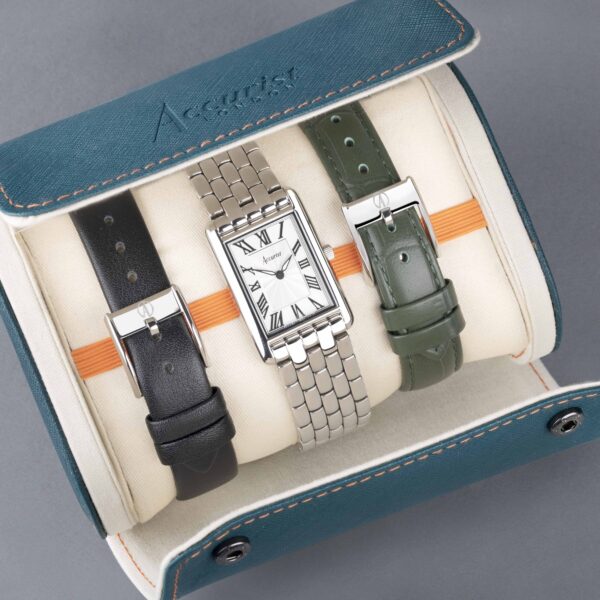 Accurist Rectangle Ladies Watch Gift Set – Black Leather Strap – Green Leather Strap 9