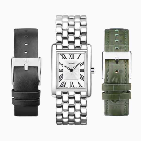 Accurist Rectangle Ladies Watch Gift Set – Black Leather Strap – Green Leather Strap