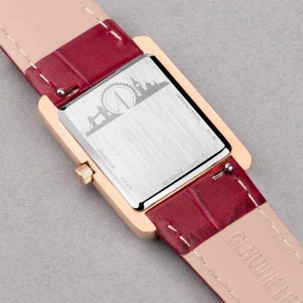 Accurist Rectangle Ladies Watch – Rose Gold Case & Burgundy Leather Strap with White Dial 5
