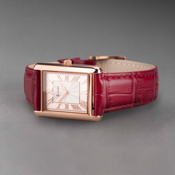 Accurist Rectangle Ladies Watch – Rose Gold Case & Burgundy Leather Strap with White Dial 2