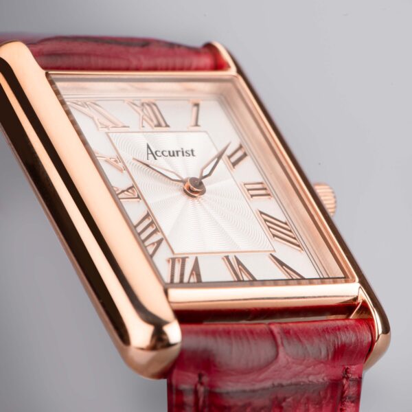 Accurist Rectangle Ladies Watch – Rose Gold Case & Burgundy Leather Strap with White Dial 9
