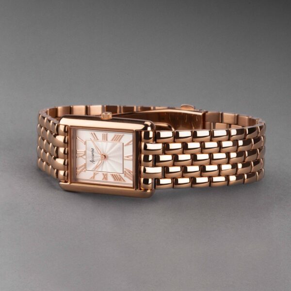 Accurist Rectangle Ladies Watch – Rose Gold Case & Stainless Steel Bracelet with White Dial 2