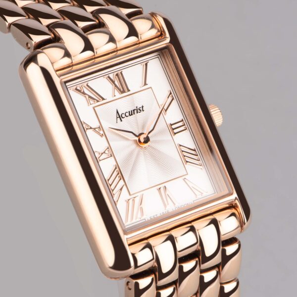 Accurist Rectangle Ladies Watch – Rose Gold Case & Stainless Steel Bracelet with White Dial 8