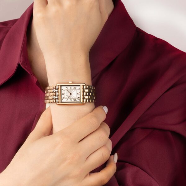 Accurist Rectangle Ladies Watch – Rose Gold Case & Stainless Steel Bracelet with White Dial 3