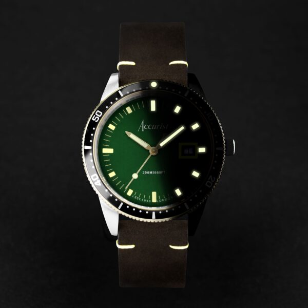 Accurist Dive Men’s Watch – Two Tone Case & Brown Leather Strap with Samphire Green Dial 2
