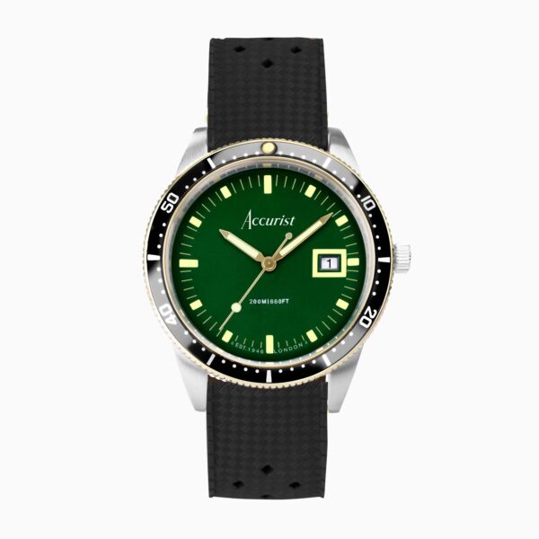 Accurist Dive Men’s Watch – Two Tone Case & Black Rubber Strap with Samphire Green Dial
