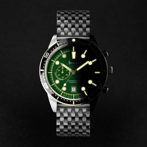 Accurist Dive Men’s Chronograph Watch – Two Tone Case & Stainless Steel Bracelet with Samphire Green Dial 2