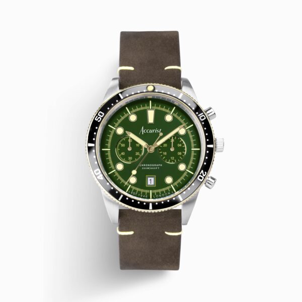 Accurist Dive Men’s Chronograph Watch Gift Set – Brown Leather Strap – Black Rubber Strap 4