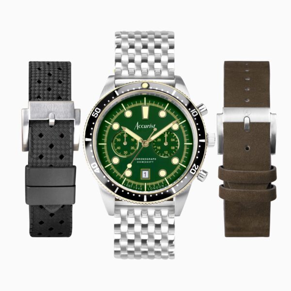 Accurist Dive Men’s Chronograph Watch Gift Set – Brown Leather Strap – Black Rubber Strap