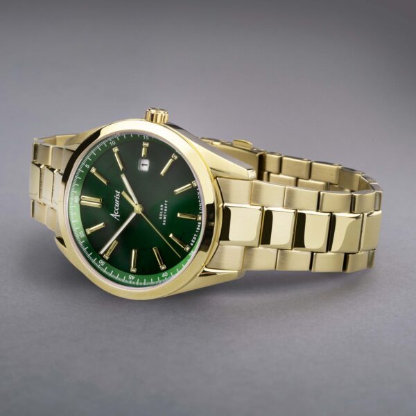 Accurist Everyday Solar Men’s Watch – Gold Stainless Steel Case & Bracelet with Green Dial 2