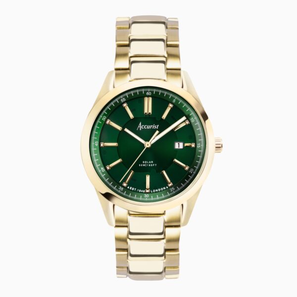 Accurist Everyday Solar Men’s Watch – Gold Stainless Steel Case & Bracelet with Green Dial