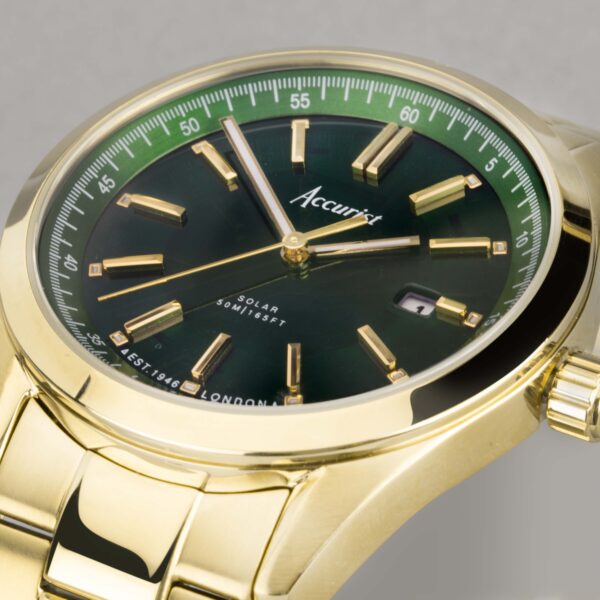 Accurist Everyday Solar Men’s Watch – Gold Stainless Steel Case & Bracelet with Green Dial 9