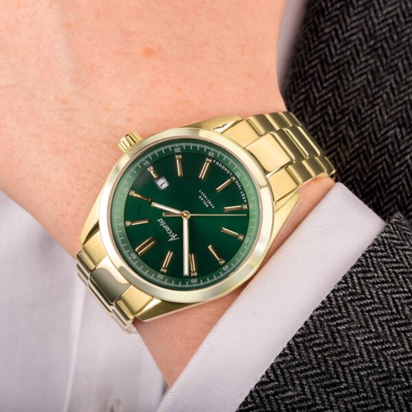 Accurist Everyday Solar Men’s Watch – Gold Stainless Steel Case & Bracelet with Green Dial 3