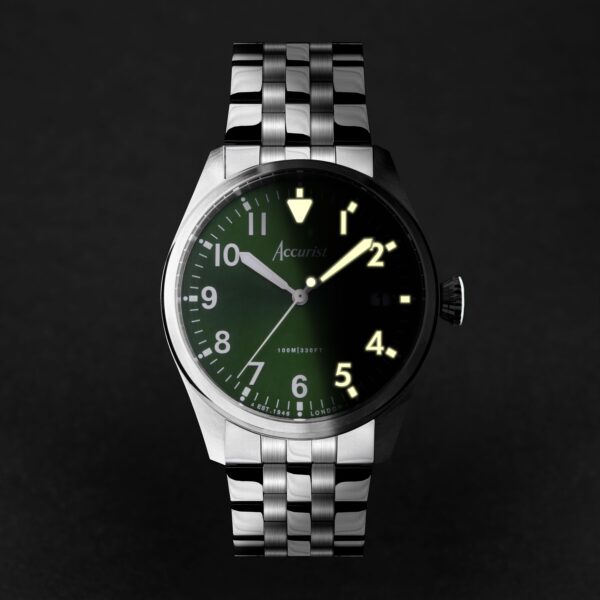 Accurist Aviation Men’s Watch – Silver Case & Stainless Steel Bracelet with Forest Green Dial 2