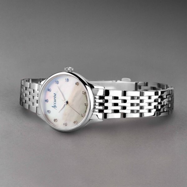 Accurist Dress Diamond Ladies Watch – Silver Stainless Steel Case & Bracelet with White Mother of Pearl Dial 2