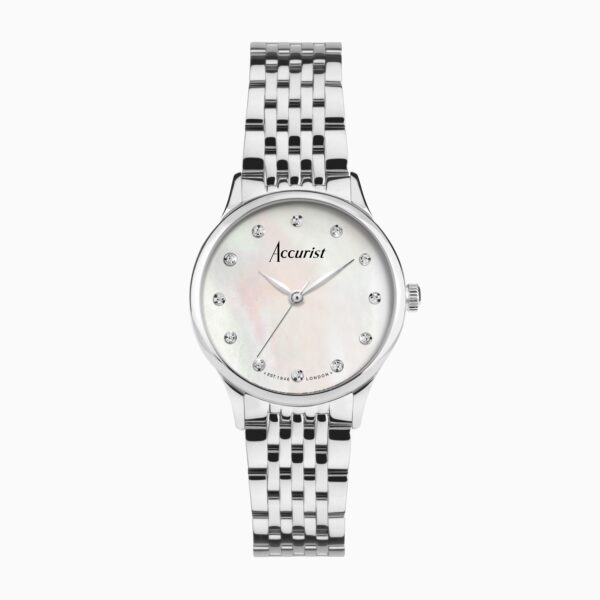 Accurist Dress Diamond Ladies Watch – Silver Stainless Steel Case & Bracelet with White Mother of Pearl Dial