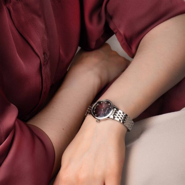 Accurist Dress Diamond Ladies Watch – Silver Stainless Steel Case & Bracelet with Burgundy Dial 3