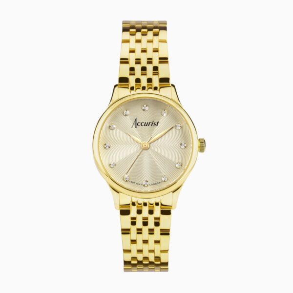 Accurist Dress Diamond Ladies Watch – Gold Stainless Steel Case & Bracelet with Champagne Dial