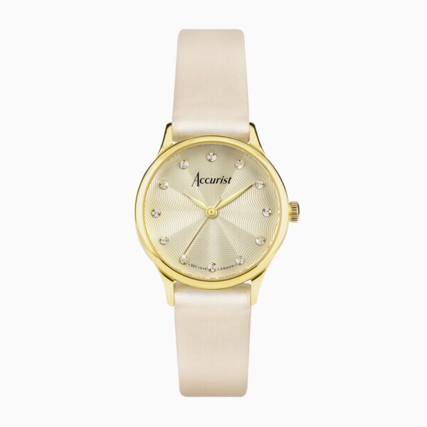 Accurist Dress Diamond Ladies Watch – Gold Stainless Steel Case & Cream Leather Strap with Champagne Dial