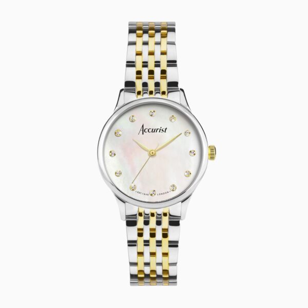 Accurist Dress Diamond Ladies Watch – Silver Stainless Steel Case & Two Tone Bracelet with White Mother of Pearl Dial