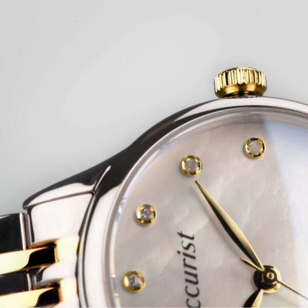 Accurist Dress Diamond Ladies Watch – Silver Stainless Steel Case & Two Tone Bracelet with White Mother of Pearl Dial 9