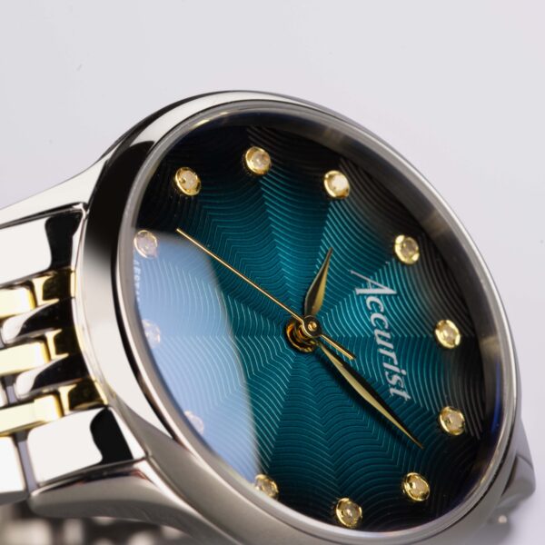 Accurist Dress Diamond Ladies Watch | Silver Stainless Steel Case & Two Tone Bracelet with Blue Dial 9