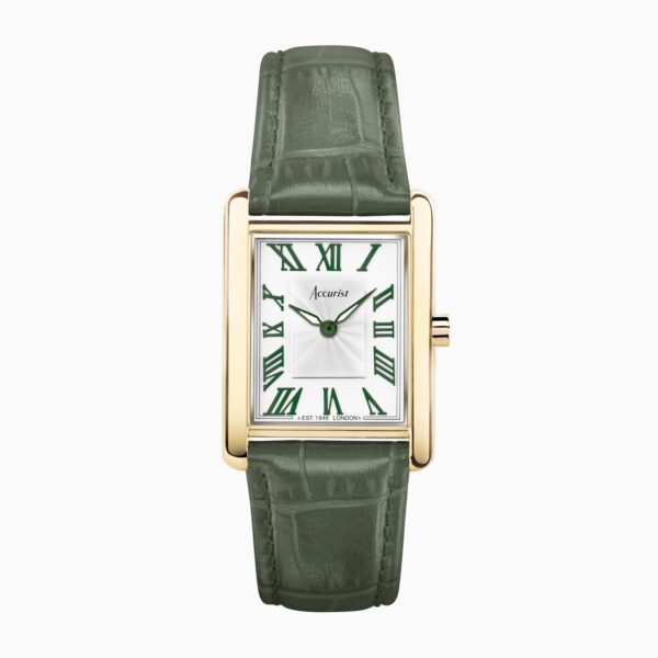 Accurist X Sarah Alexander Rectangle Ladies Watch Gift Set – Gold Stainless Steel Case & Green Leather Strap with White Dial 7