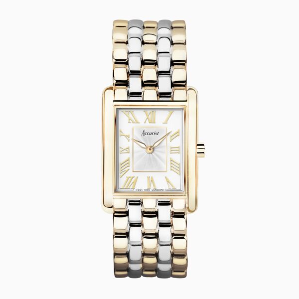 Accurist X Sarah Alexander Rectangle Ladies Watch Gift Set – Gold Stainless Steel Case & Two Tone Bracelet with White Dial 5