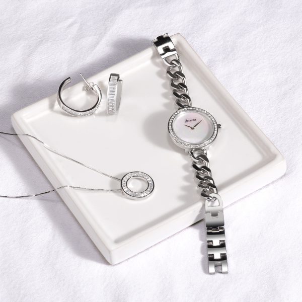 Accurist X Sarah Alexander Jewellery Ladies Watch Gift Set – Silver Stainless Steel Case & Bracelet with Mother of Pearl Dial 9