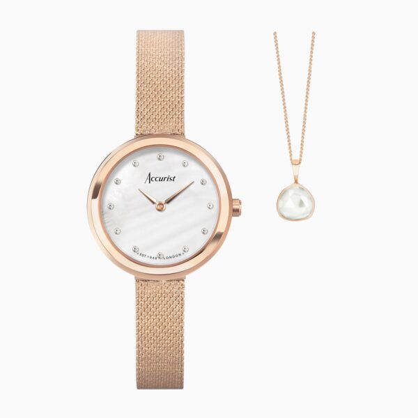 Accurist X Sarah Alexander Jewellery Ladies Watch Gift Set – Rose Gold Case & Stainless Steel Bracelet with Mother of Pearl Dial